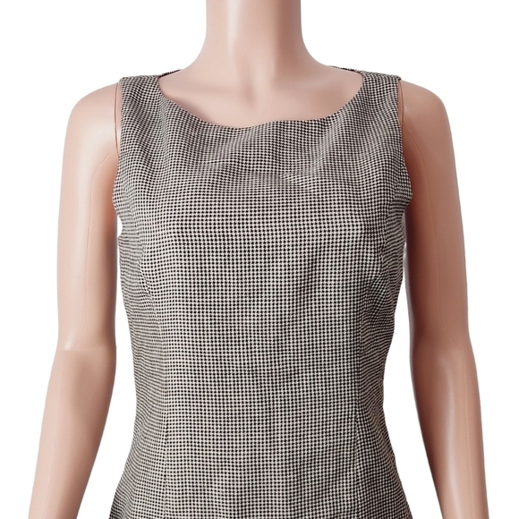 LAUREN Ralph Lauren Black White Houndstooth Tank Sheath Dress Linen Wool SZ: 4 - Picture 2 of 10